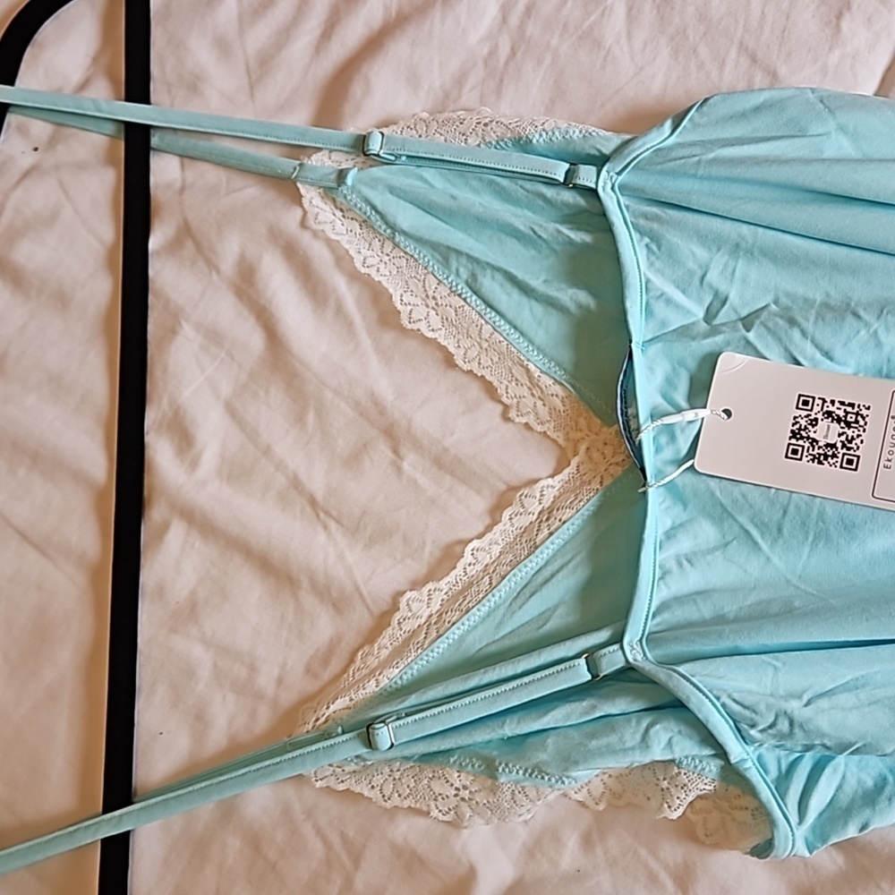 Light Blue Sleep Dress with Lace Size L - Picture 5 of 5